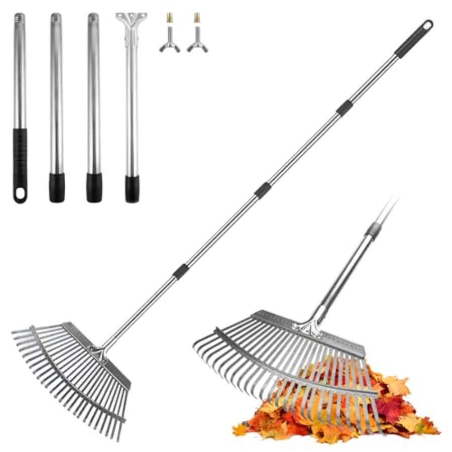 Gardening Hand Tools Yard - Adjustable Leaf Rake, 18-Inch Wide Heavy