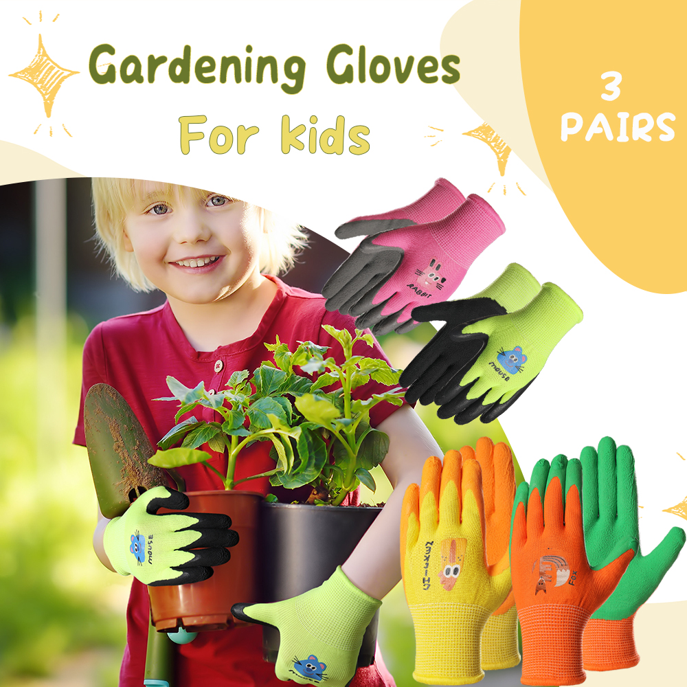 Gardening Tools For 10 Year Olds - 3 Pairs Kids Gardening Gloves, Latex